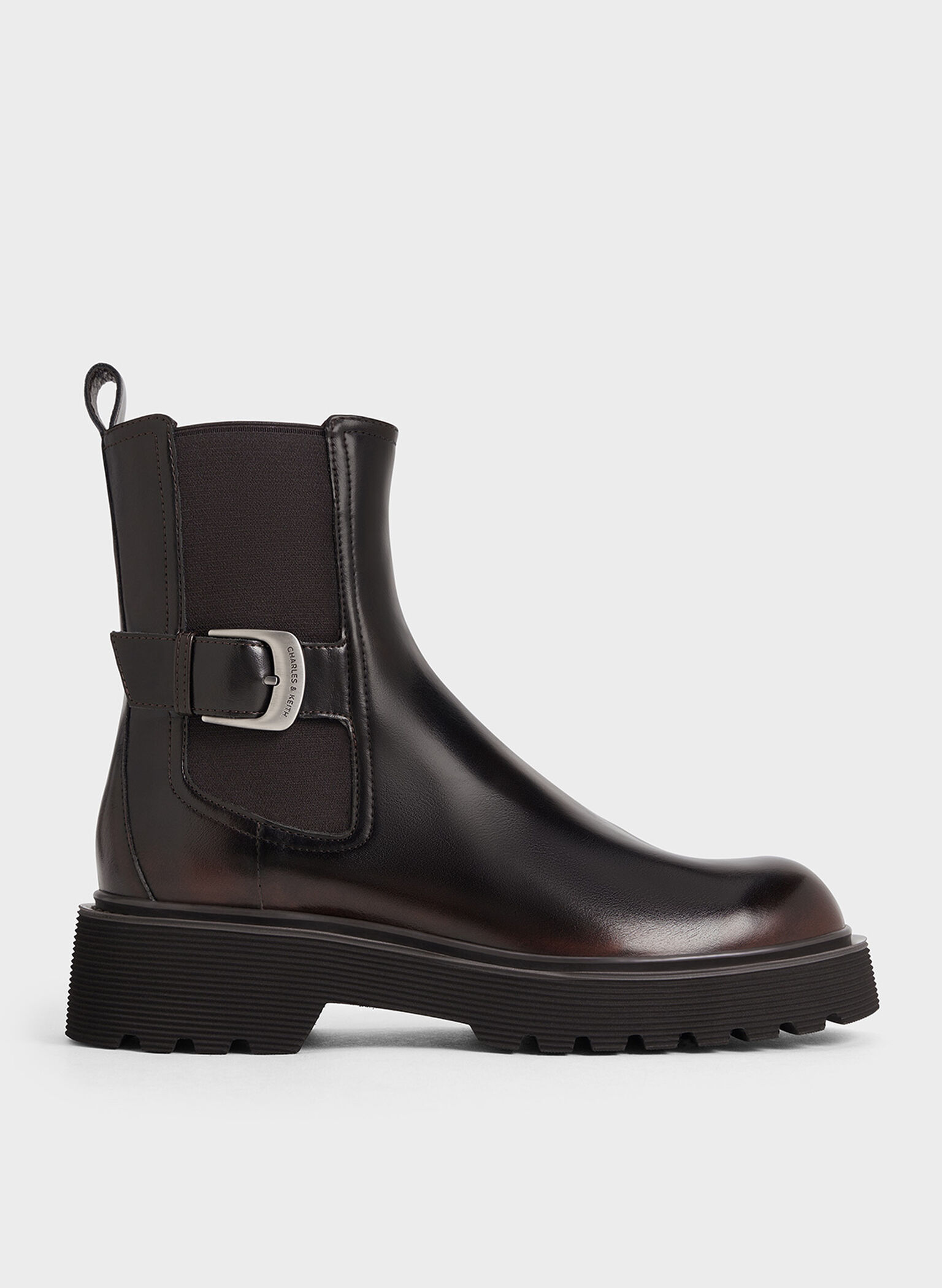 Botas Chelsea de suela estriada con hebilla lateral, Marrón oscuro, hi-res
