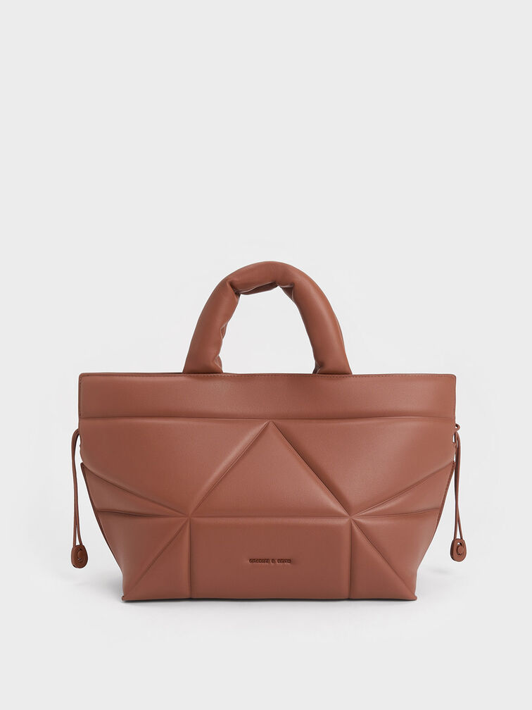Nina Leather Drawstring Slouchy Tote Bag, Brown, hi-res
