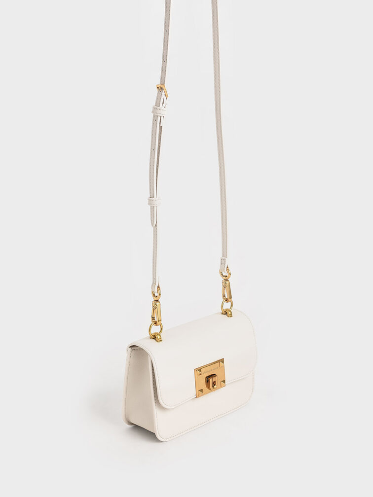 Canvas Metallic Turn-Lock Bag, Ivory, hi-res