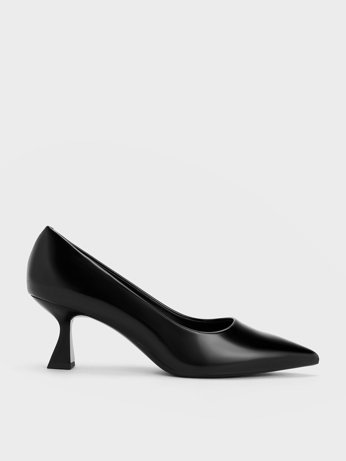 Black Boxed Pointed-Toe Flare Heel Pumps - CHARLES & KEITH SG
