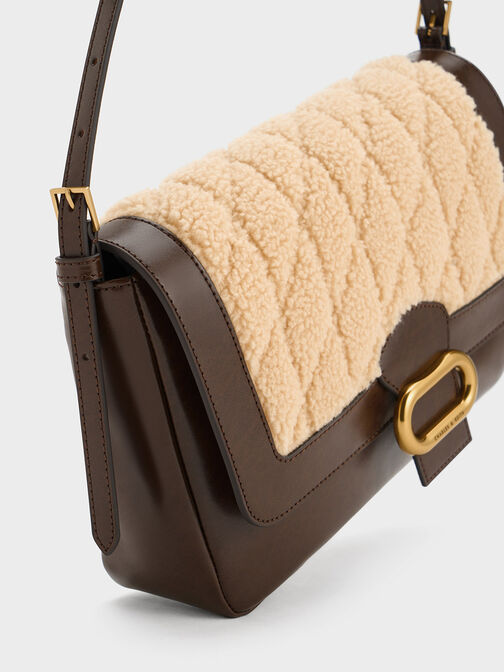 Daki Quilted-Fur Shoulder Bag, Multi, hi-res