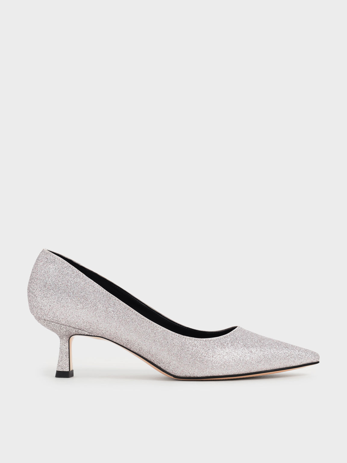 Silver Glitter Kitten Heel Pumps