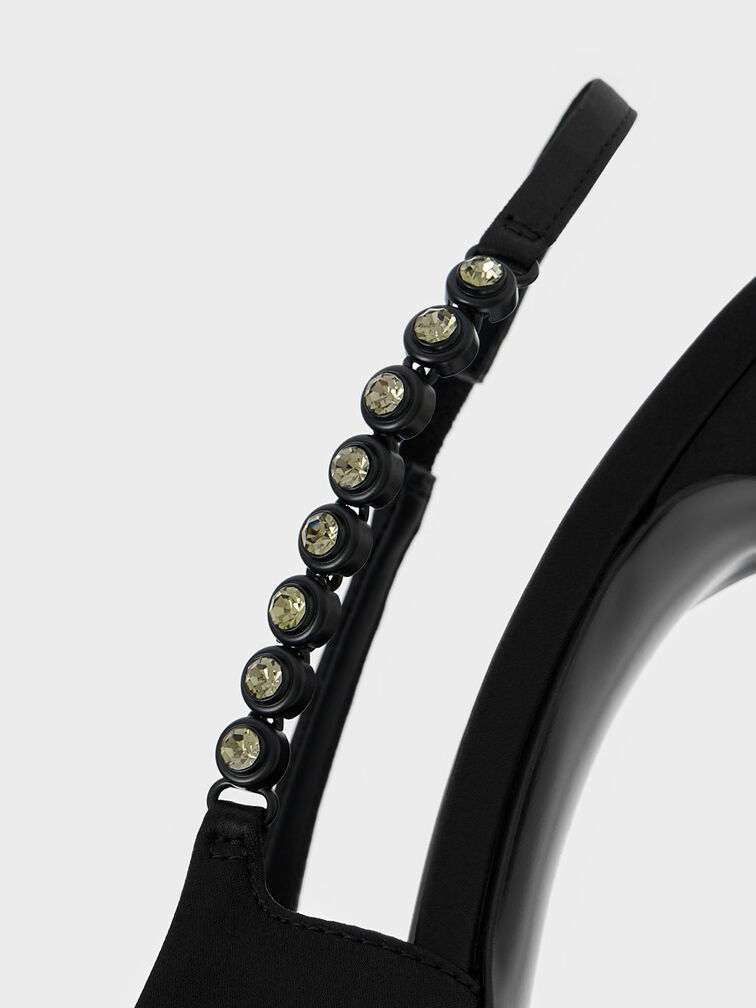 Flores Recycled Polyester Gem-Strap Slingback Pumps, Black, hi-res