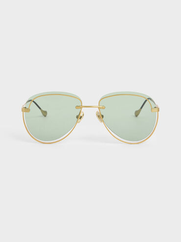 Cut-Out Tinted Sunglasses, Green, hi-res