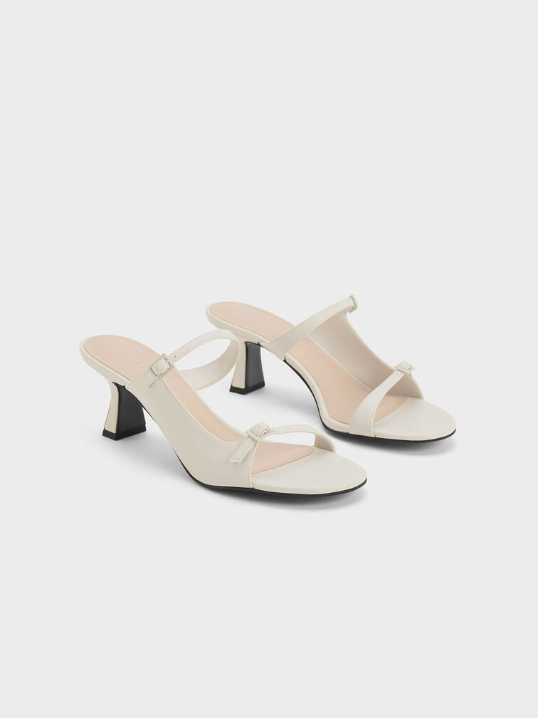 Double Strap Heeled Mules, White, hi-res
