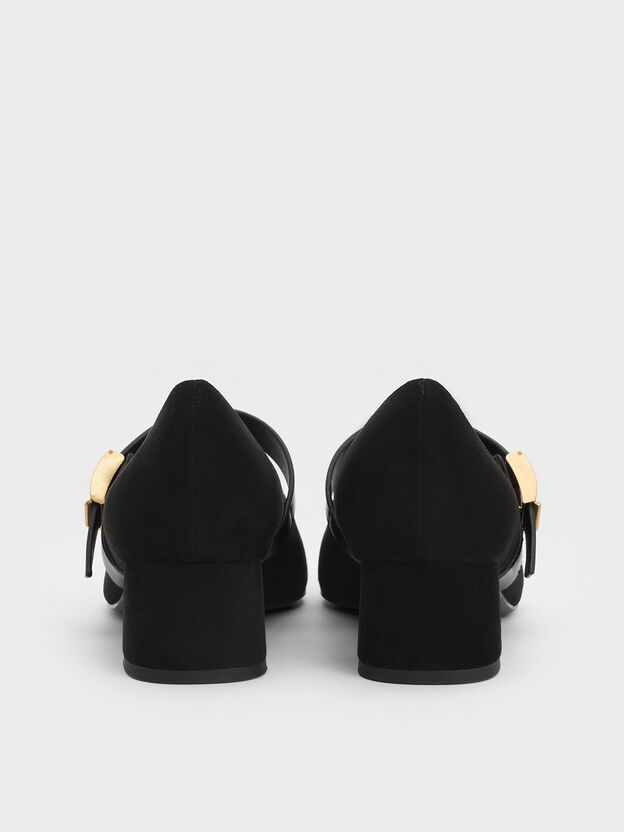 Yvette Faux Suede Metallic-Accent Mary Jane Pumps, Black Textured, hi-res