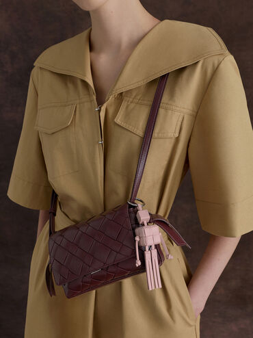 Bolsa transversal Ivette Woven, Wineberry Red, hi-res
