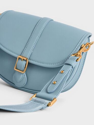 Flora Belted Saddle Bag, Blue, hi-res