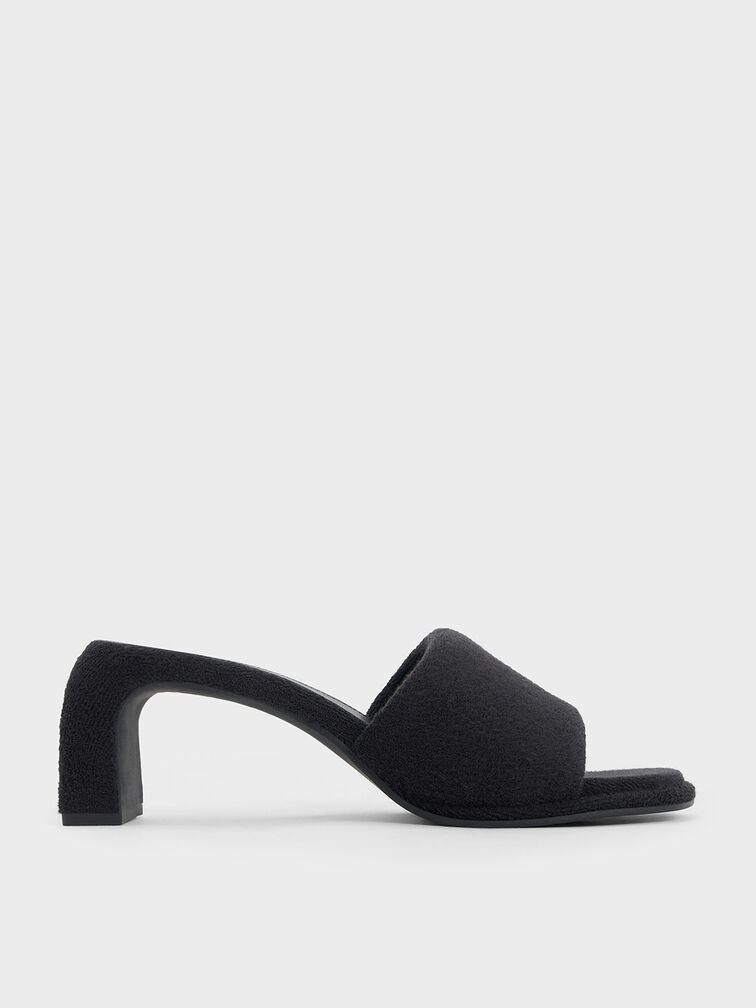 Loey Textured Curved-Heel Mules, Black Textured, hi-res