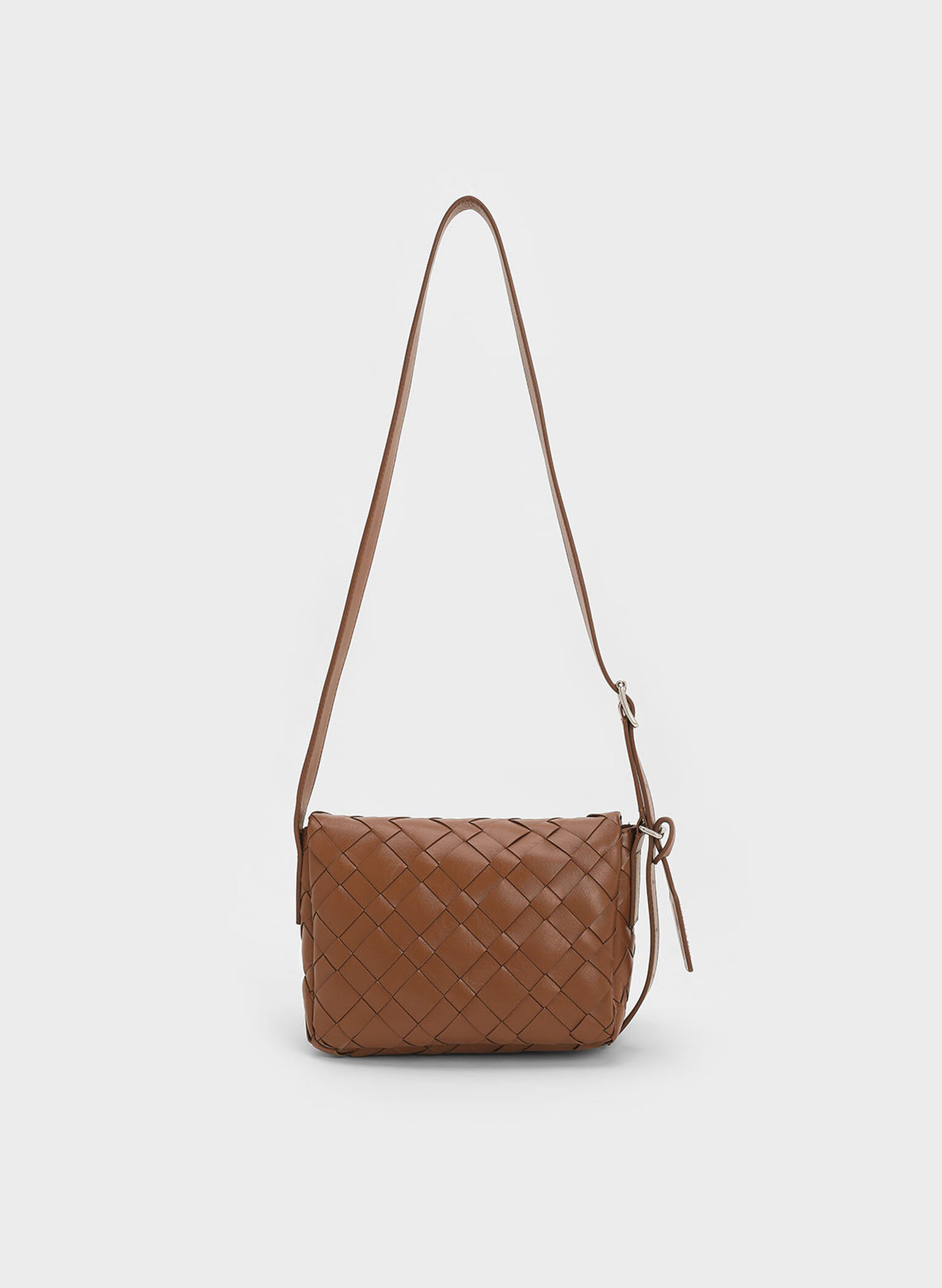 Ivette Woven Front Flap Crossbody Bag, Chocolate, hi-res