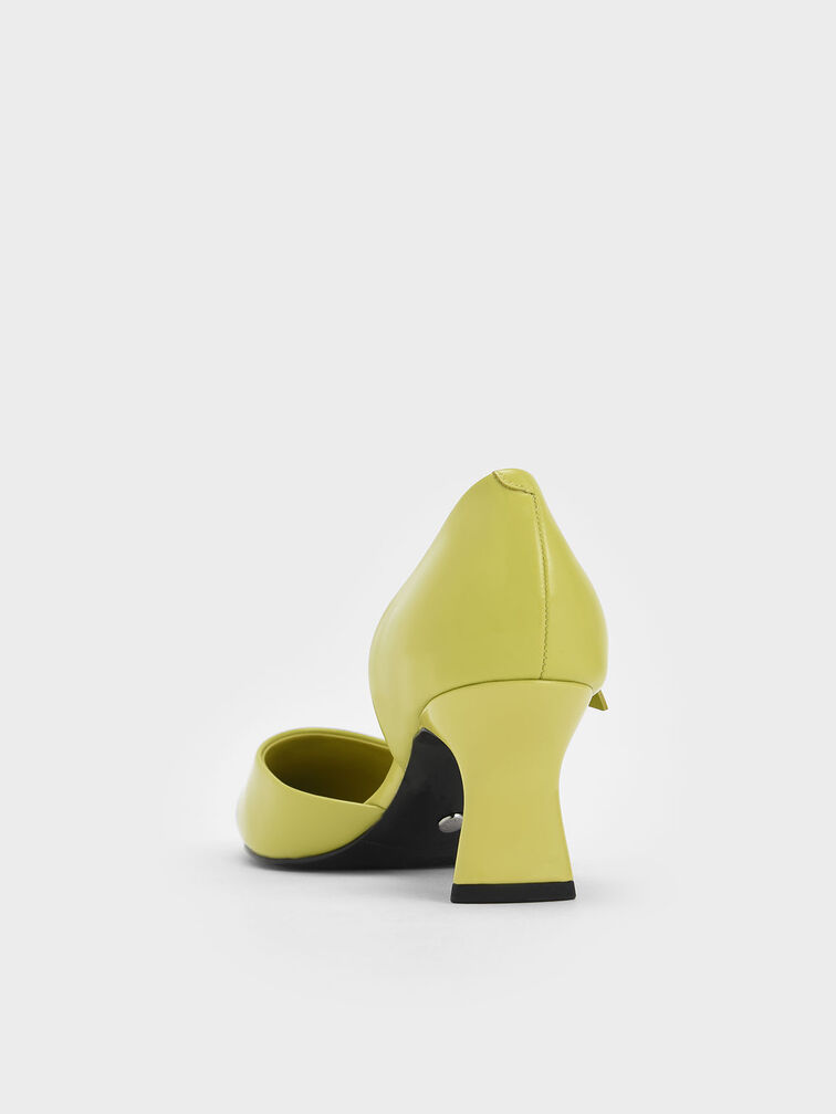 Patent Leather Bow-Tie Half D'Orsay Pumps, Mustard, hi-res