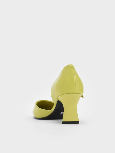 Patent Leather Bow-Tie Half D'Orsay Pumps, Mustard, hi-res