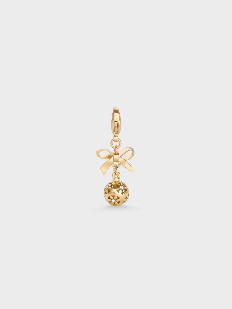 Athalia Crystal-Embellished Bow Snowflake-Ball Charm, Gold, hi-res