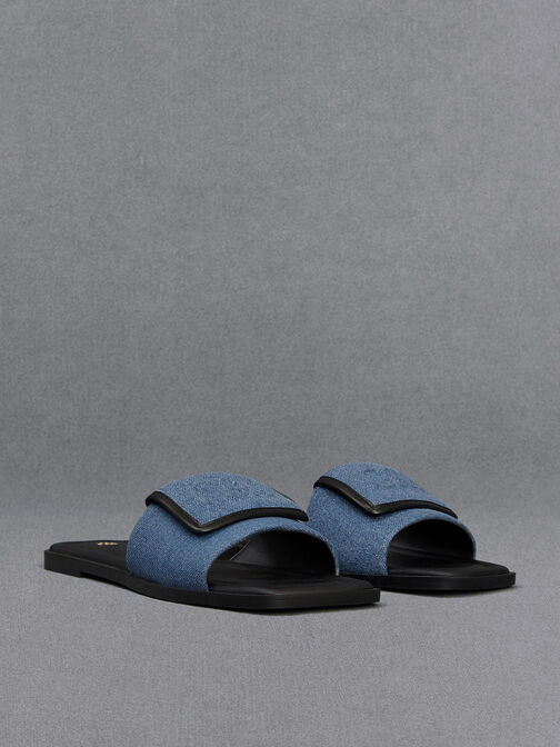 L'initial 丹寧平底拖鞋, 藍色, hi-res