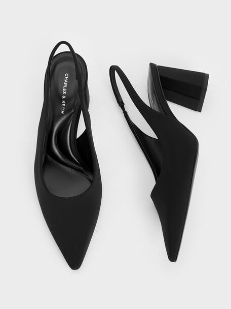 Zapatos destalonados con tacón trapecio, Negro, hi-res