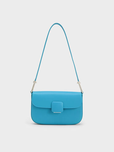 Koa Square Push-Lock Shoulder Bag, Blue, hi-res