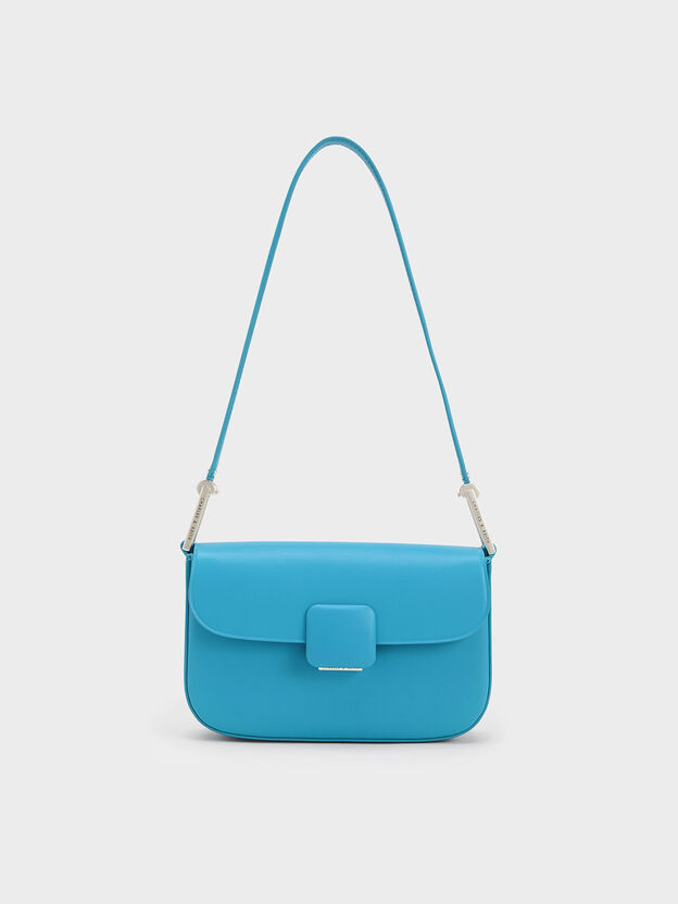 Koa Square Push-Lock Shoulder Bag, Blue, hi-res