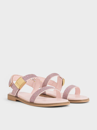 Sandalias de doble tira con purpurina Yvette para ni�a, Rosa, hi-res