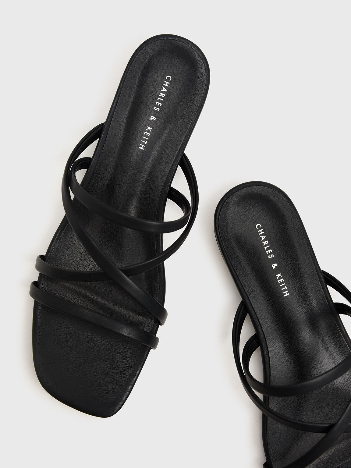 Strappy Sculptural Heel Sandals, Black, hi-res