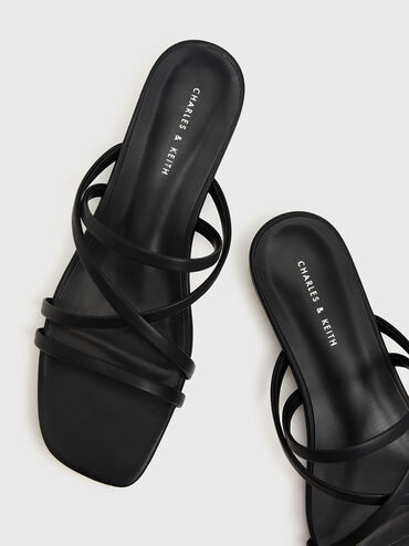 Strappy Sculptural Heel Sandals, Black, hi-res