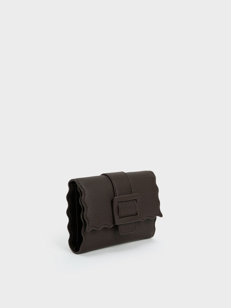 Scallop Leather Card Holder Black