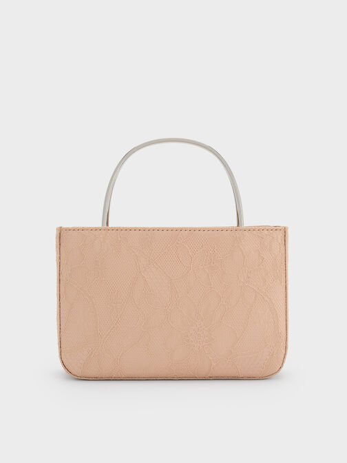 Jennis Lace & Satin Top Handle Bag, Nude Textured, hi-res