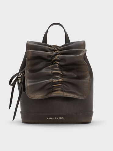 Kadee Ruched Bow-Charm Backpack, Burnished Brown, hi-res