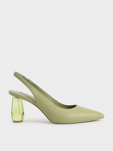Sculptural Heel Slingback Pumps, Sage Green, hi-res