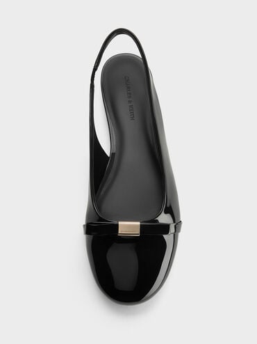 Dorian Patent Bow Slingback Flats, Black Patent, hi-res