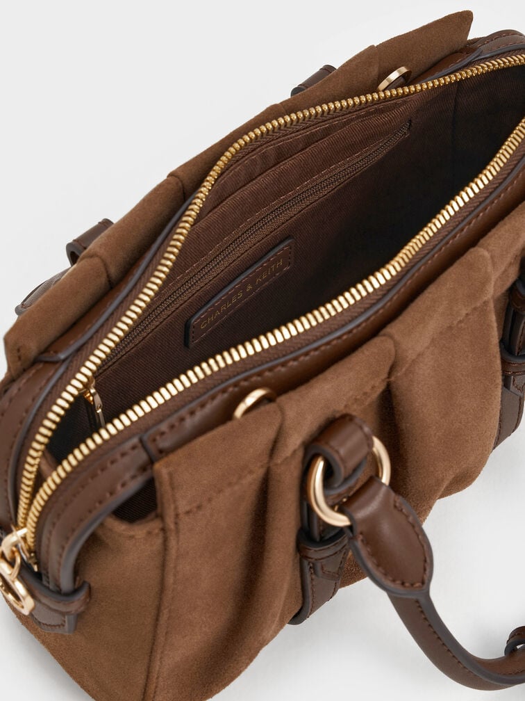 Britton Recycled Suede Ruched Top Handle Tote Bag, Mocha Brown Britton Recycled Suede Ruched Top Handle Tote Bag, Mocha Brown, hi-res
