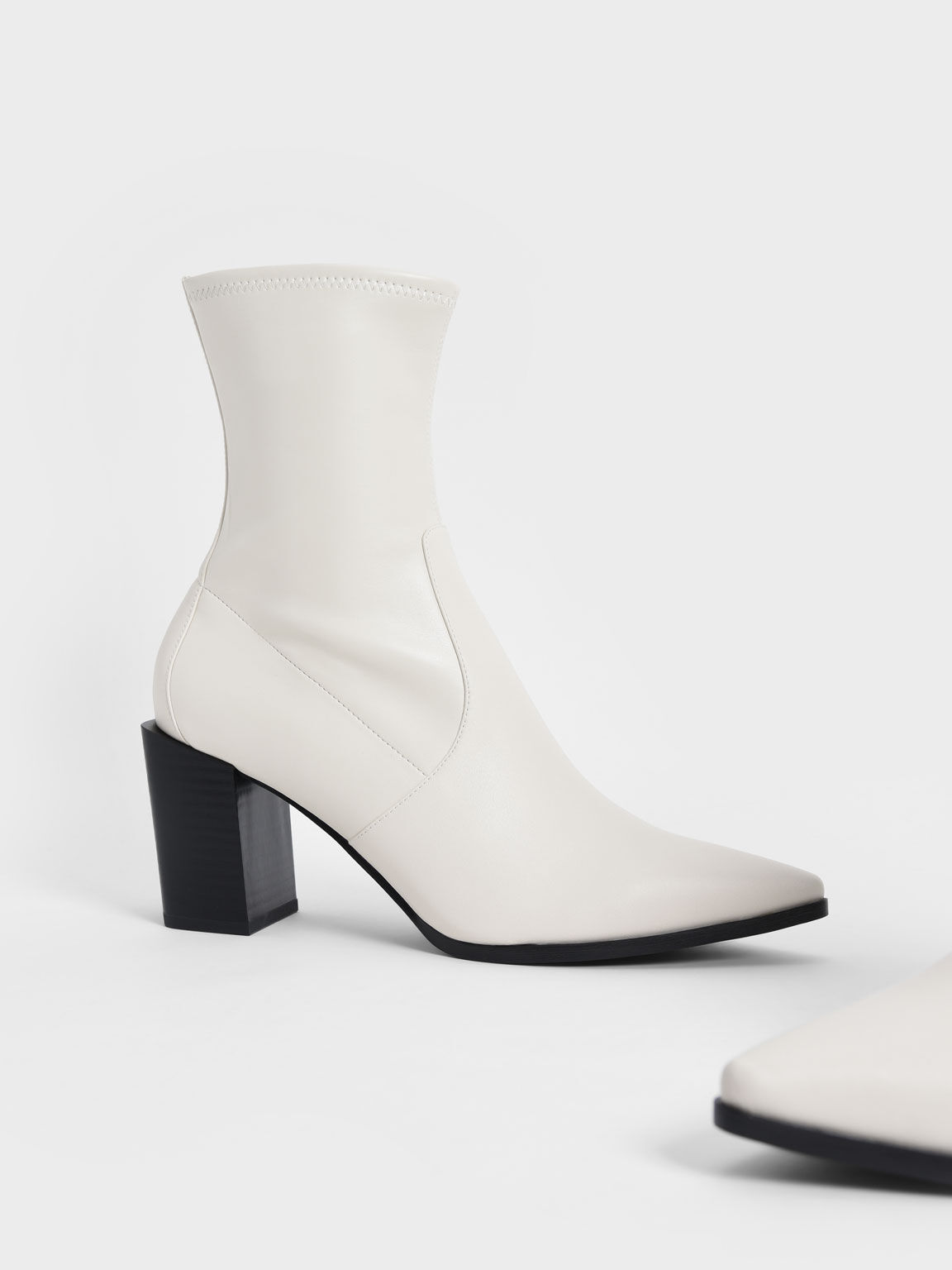Chalk Slanted Block Heel Ankle Boots CHARLES KEITH International