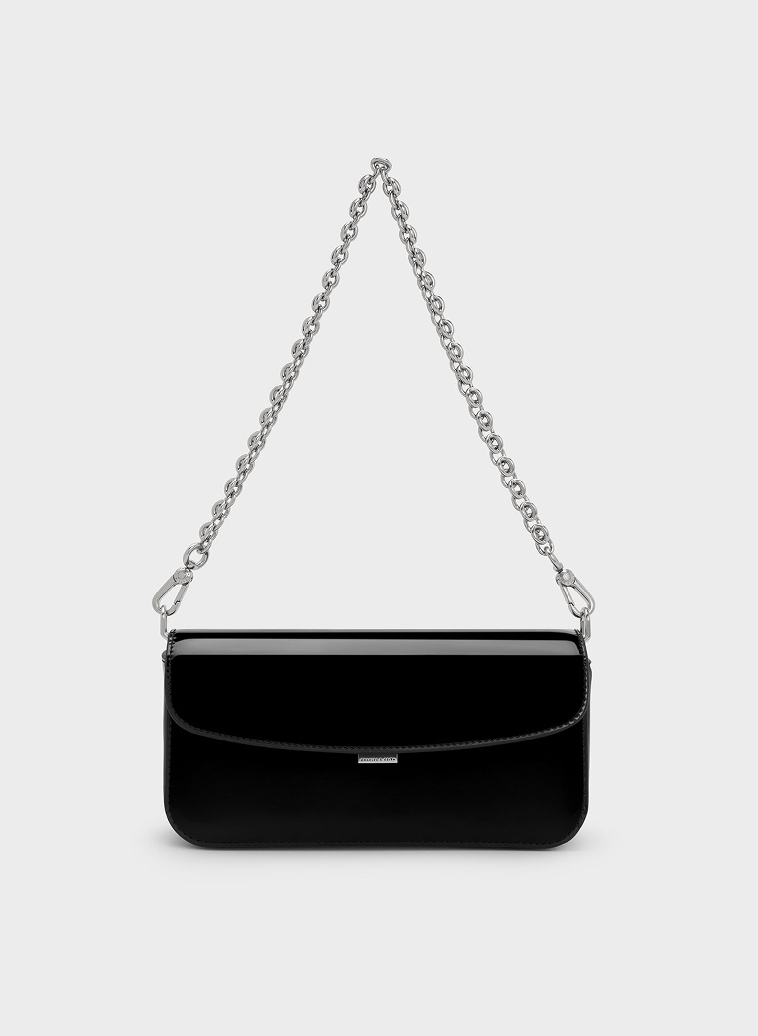 Bolso de charol con asa de cadena, Noir, hi-res
