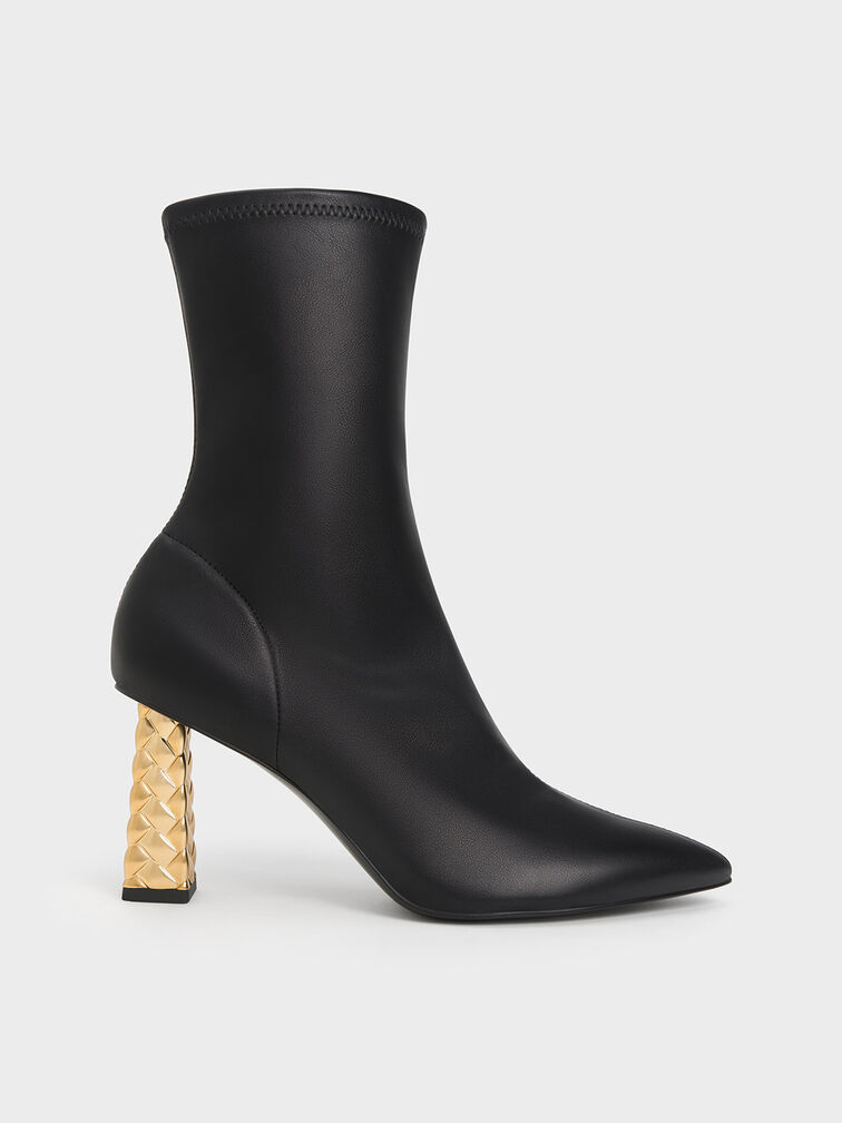 Botines con tacón y punta estrecha, Negro, hi-res
