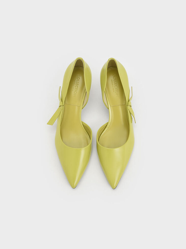 Patent Leather Bow-Tie Half D'Orsay Pumps, Mustard, hi-res