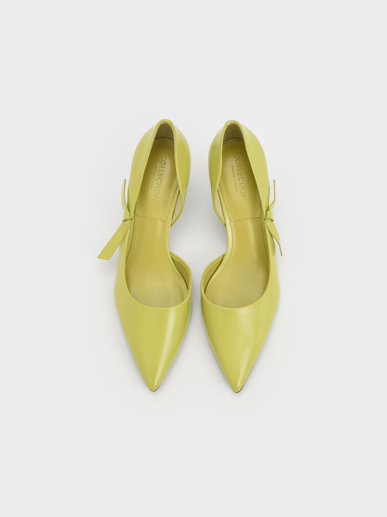 Patent Leather Bow-Tie Half D'Orsay Pumps, Mustard, hi-res