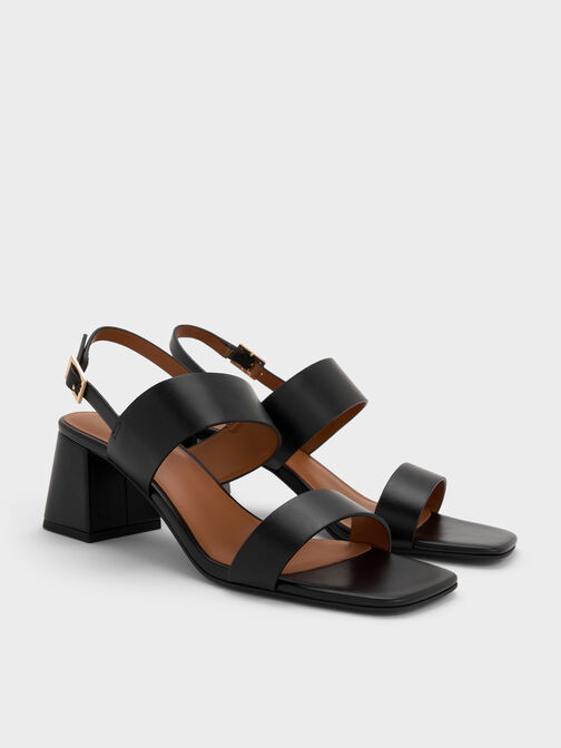 Double-Strap Block-Heel Slingback Sandals, Black, hi-res