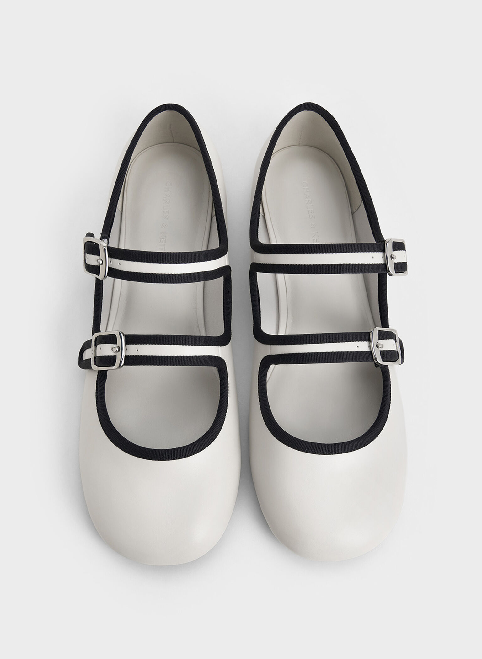 Two-Tone Double-Strap Mary Jane Flats, White, hi-res