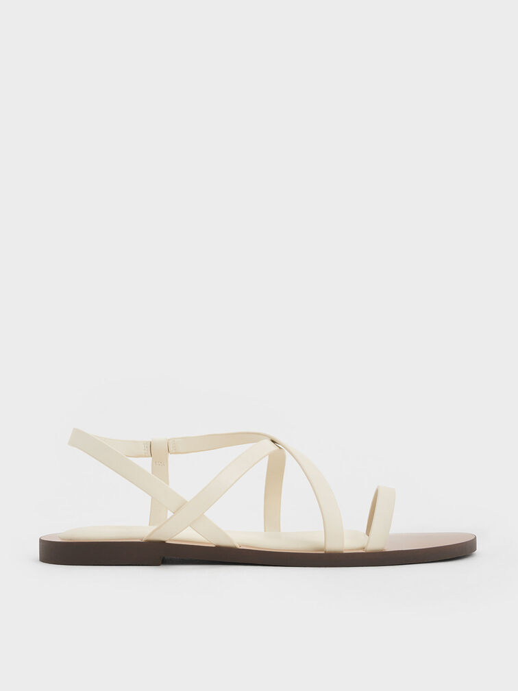 Chalk Asymmetrical Strappy Sandals - CHARLES & KEITH SG