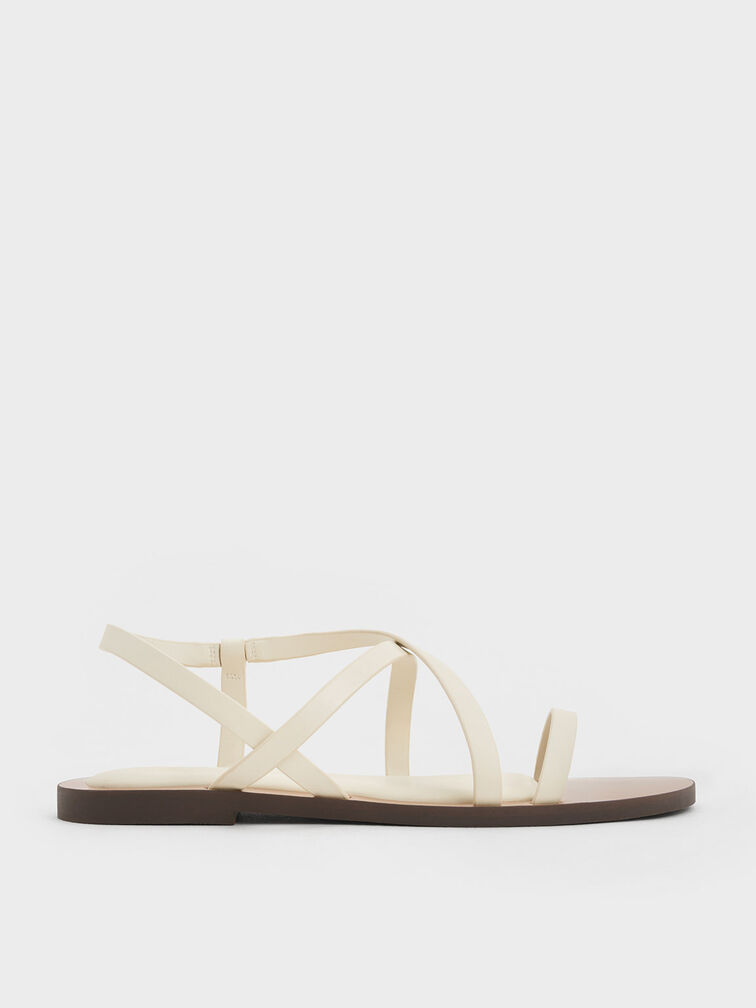 Asymmetrical Strappy Sandals, Chalk, hi-res