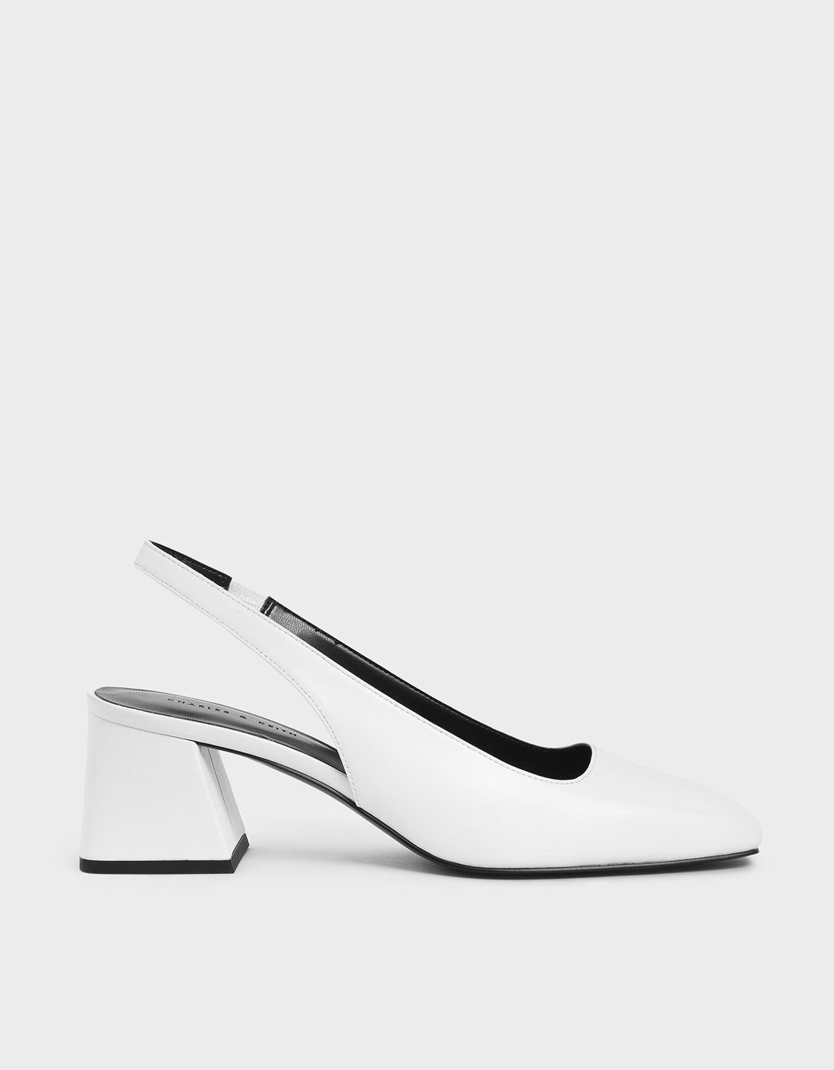 White Square Toe Slingback Heels 