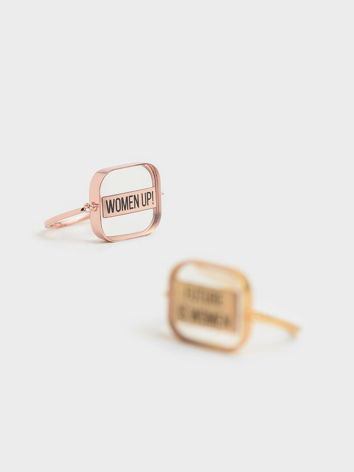 "WOMEN UP!" Acrylic Ring, Rose Gold, hi-res