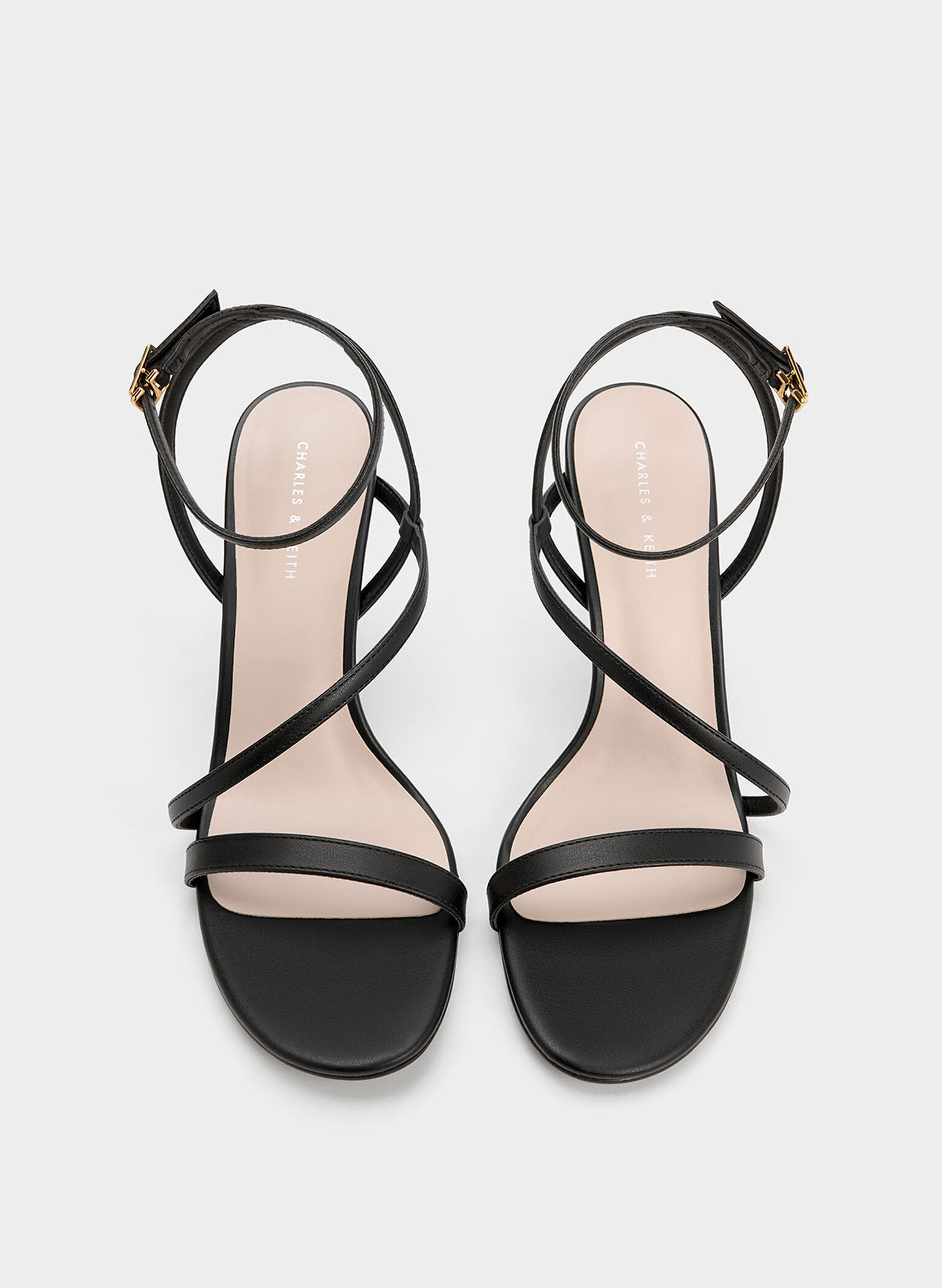 Asymmetric Strappy Heeled Sandals, Black, hi-res