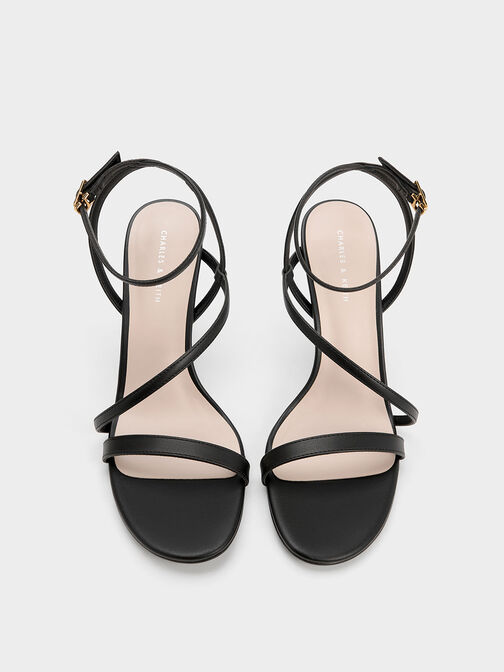 Asymmetric Strappy Heeled Sandals, Black, hi-res