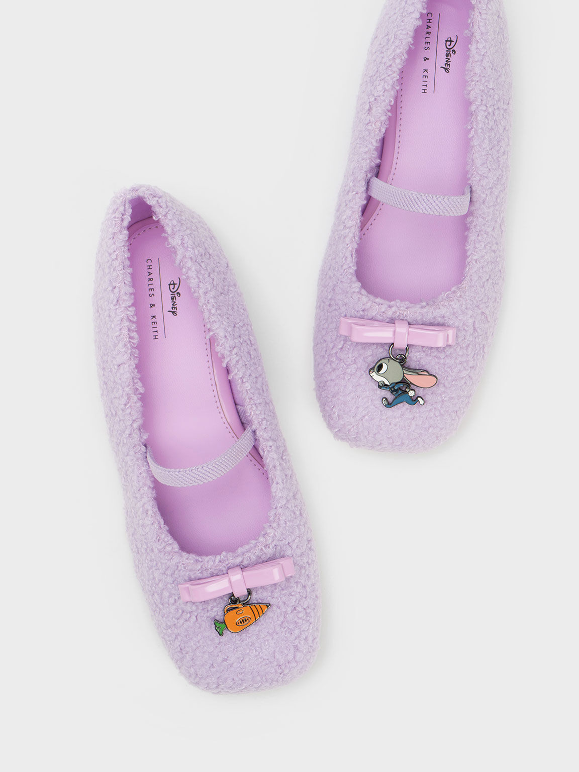 Girls' Judy Hopps Furry Bow Ballerinas, Lilac, hi-res