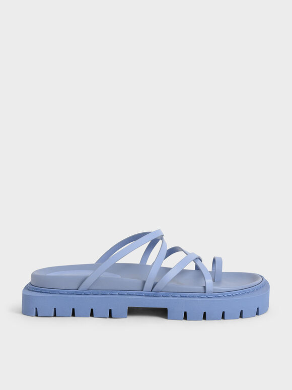 Strappy Cleated Sole Sandals, Blue, hi-res