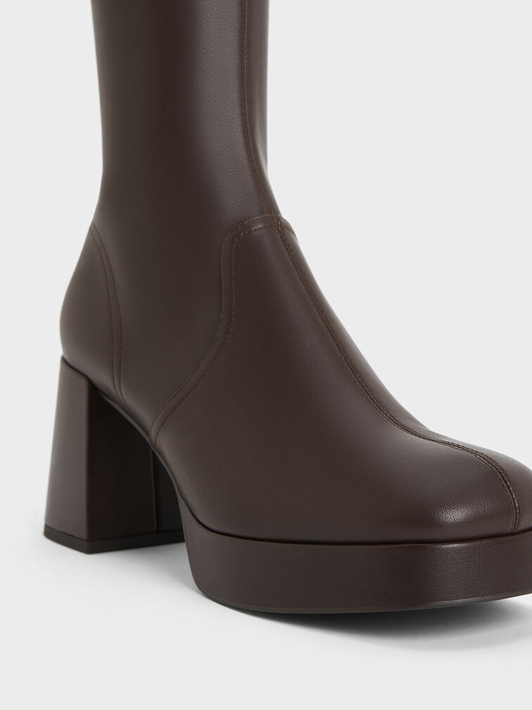 Evie Platform Block-Heel Knee-High Boots, Dark Brown, hi-res