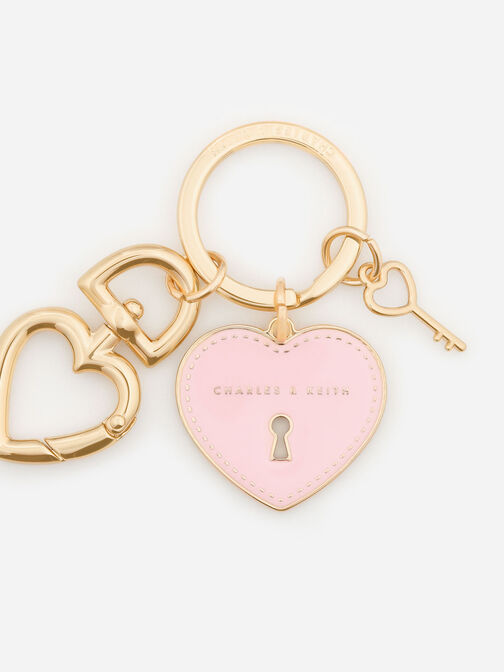 Heart Lock Keychain, Pink, hi-res