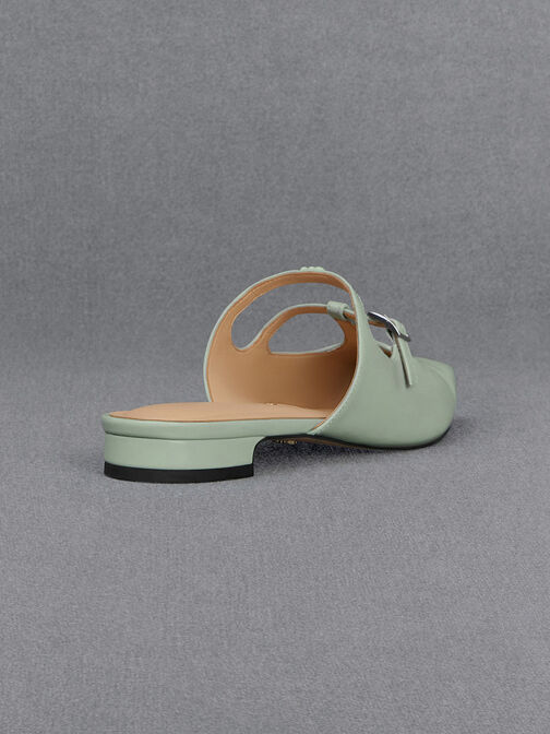 Leather T-Bar Double-Strap Mules, Mint Green, hi-res