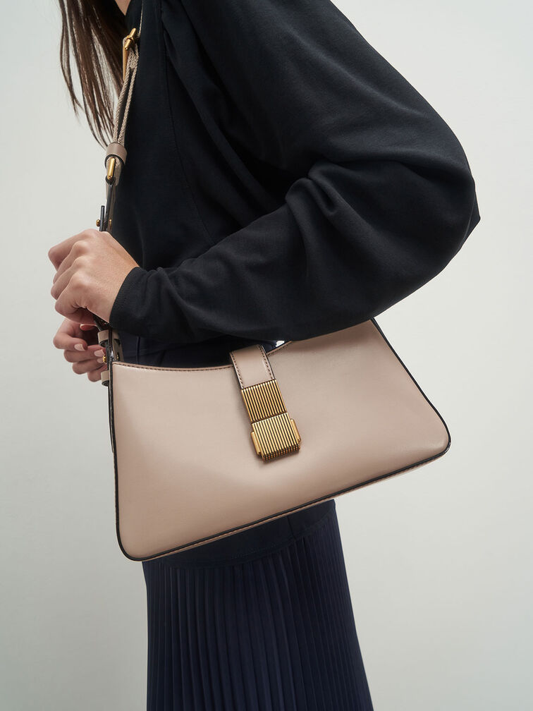 Chain Handle Shoulder Bag, Sand, hi-res