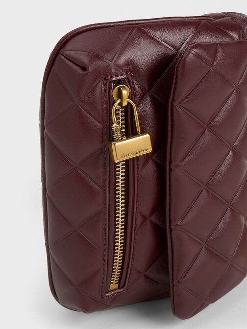 Burgundy Marietta Textured Quilted Crossbody Bag - CHARLES & KEITH US